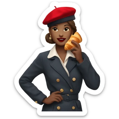 woman with beret in paris and eating croissant with red lipstick  sticker