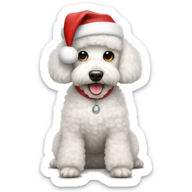 White poodle wearing Santa hat sticker