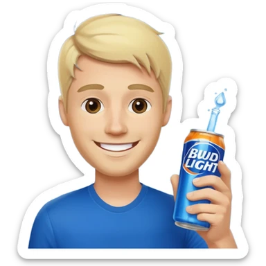 blonde guy holding bud light sticker