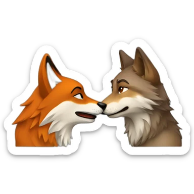 Wolf kisses fox sticker