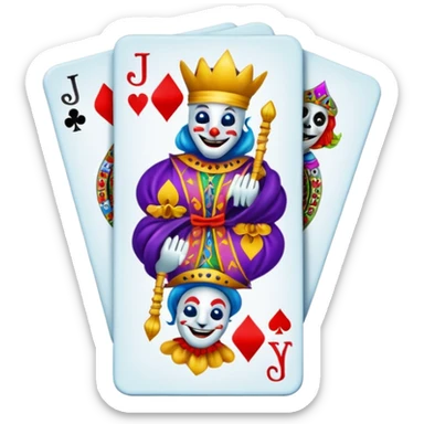 bunch of 3 poker cards, with crazy colorful jolly jokers inside sticker