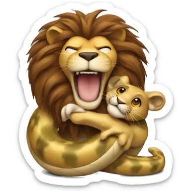 The snake hugs the lion and kisses sticker