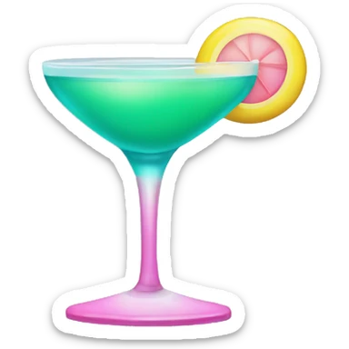 Bluish green cocktail with pink and yellow sticker