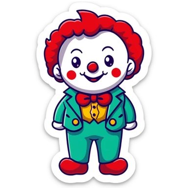 clown with bright red curly hair and white-red striped suit sticker