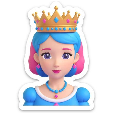 cute queen with pink and blue hair and a queen crown sticker