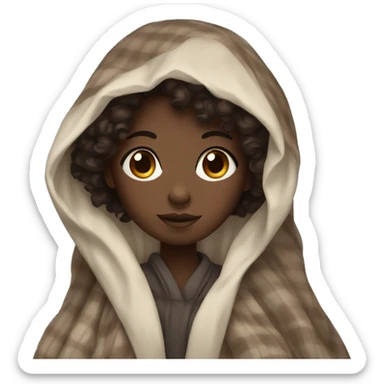 black girl in blanket with dark brown curly hair sticker