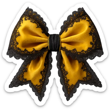 Add lace and velvet details to the gothic yellow bow in a photorealistic style. Keep the background transparent if possible. sticker
