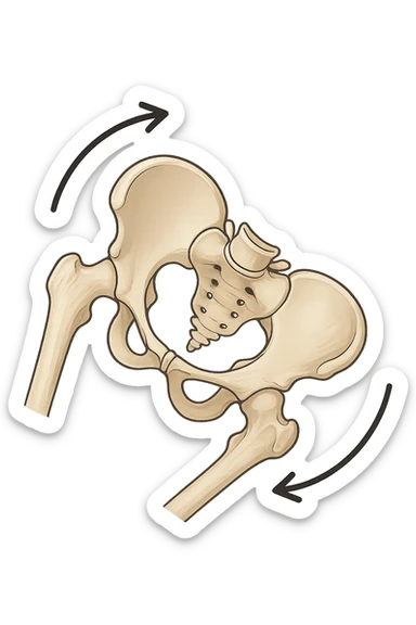 Bacino anatomico ruotato in senso orario con le frecce per far capire sticker