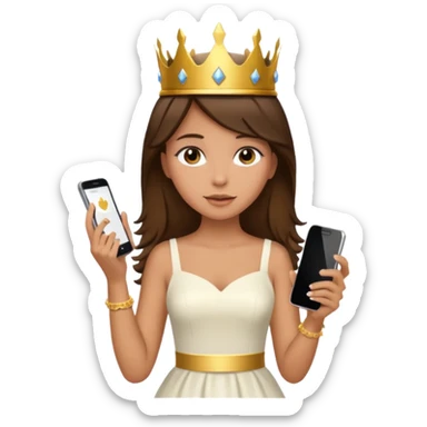 Tan girl brunette hair with a crown on holding phone sticker