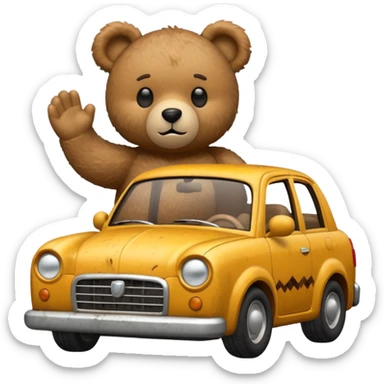 Teddy bear crashing a car sticker