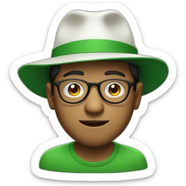 man with glasses and green hat with a white M in the hat sticker