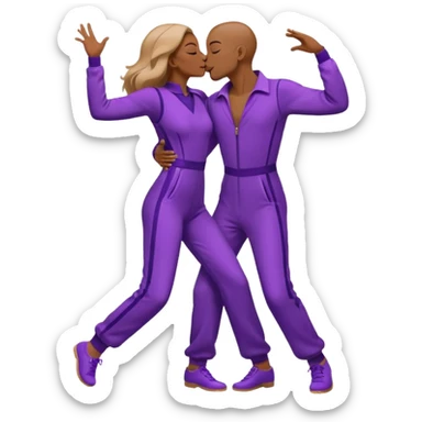 Last two brain cells dancing looking weird and kissing. not iphone emoji style. they wear purple jumpsuits sticker