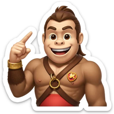 Can you create a humorous donkey kong emoji that sarcasticly points to an extra large "role tag" of CTO on the chest of donkey kong.
should look excessively proud with broad smile sticker