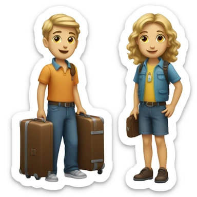 Make and emoji of a kid holding a suitcase. Make them both Caucasian  sticker
