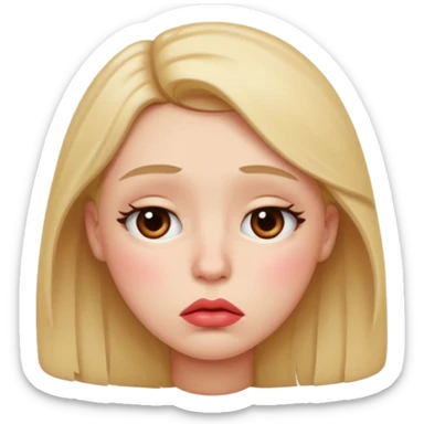 Person with sad eyes blushing with puckered lips sticker