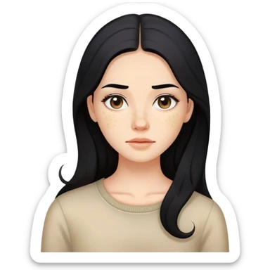 woman with acne-prone skin, long black hair and natural makeup sticker