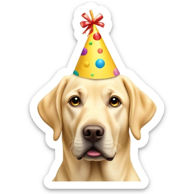 Yellow Labrador retriever with birthday hat sticker