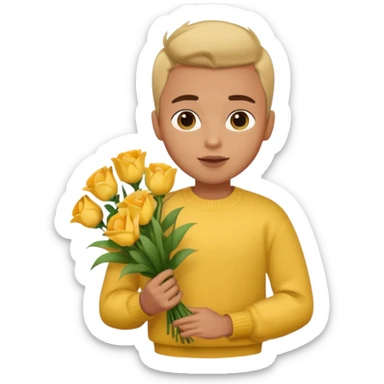 a pretty bratz guy carrying a bouquet and a yellow sweater. Muscled sticker