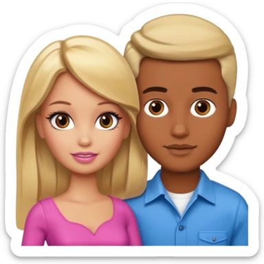 Brown skin blonde hair brown eyed barbie with her boyfriend  sticker