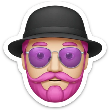 pink-haired mustache man with hat and sunglasses sticker