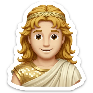 Mercury, Messager of the Gods from Roman Deities with long golden brown wavy hair, ivory sequin toga sticker