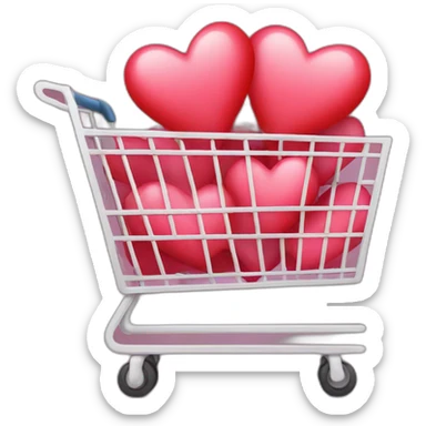 shopping cart with hearts and emojis inside sticker