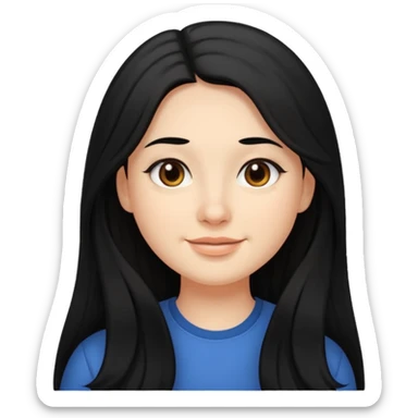 Slightly chubby professional woman with dimples, brown eyes, and long black hair sticker