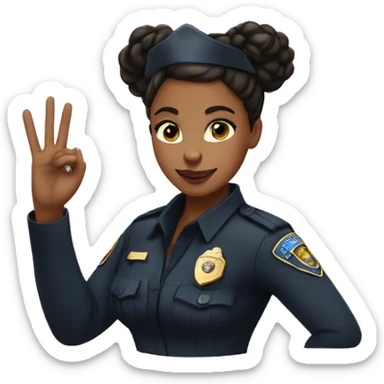 A black cop girl with a hair bun and making the peace symbol with her hands sticker