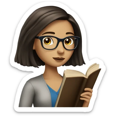 bob haired Brunette with glasses and blue eyes Girl reading a book  sticker