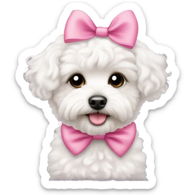 cute white maltipoo with 1 pink bow on the head sticker