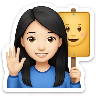 A dominatrix holding a large sign. Asian woman with long black hair sticker