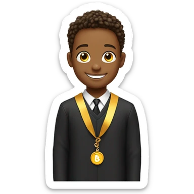 smiling boy with necklace indoors in graduation outfit sticker