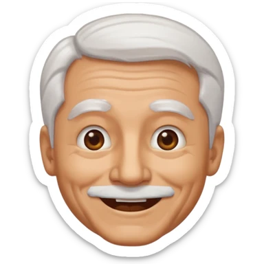 Illustrated emoji of an old man, white hair, no beard, dark eyes, tanned skin  sticker