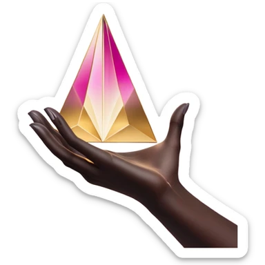 Minimalist hand outline cradling a prism refracting light into product scenes, warm off-white (#F5F5F5) background with gold (#FFD700) to magenta (#FF00FF) gradients, soft charcoal (#333333) shadows, subtle motion lines around the prism, alchemy-meets-ecommerce vibe --style abstract --no realistic hands, 3D effects, shopping carts sticker