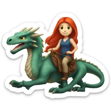 red head girl with long hair on a dragon  sticker