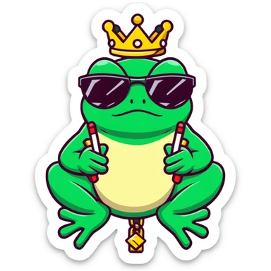 gangster frog wearing a gold crown smoking a blunt, cool sunglasses, gold chain sticker