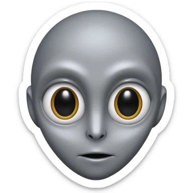 Grey alien head, almond-shaped eyes solid black, entire eye black, iris is black to, slanted, pale grey skin, cartoon emoji, no background


 sticker
