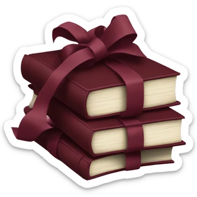 burgundy books stacked up and tied together by a burgundy bow sticker