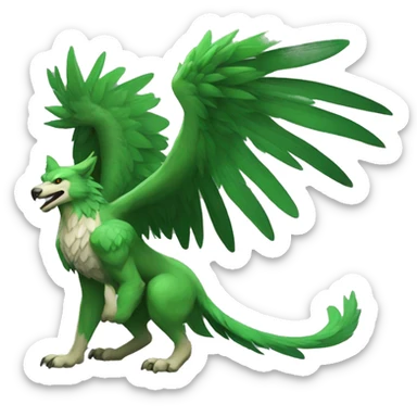 Full-body green gryphon with wolf-body with a beak for its mouth and wings sticker