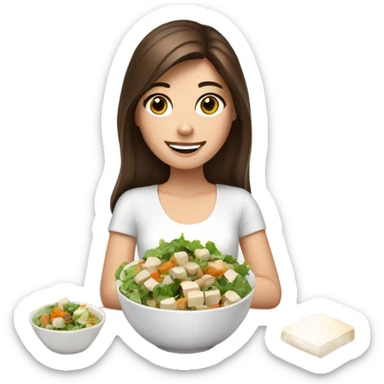 White girl Brown hair eating Tofu salad sticker