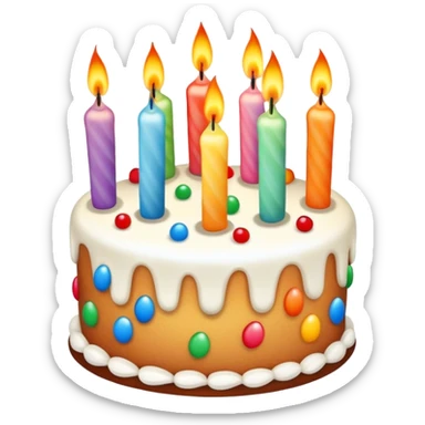 Birthday cake with candles and celebration sticker