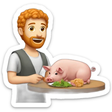 an ginger arab man eating pig sticker