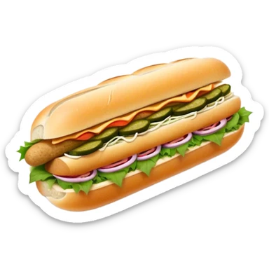 Cinematic Realistic B√°nh m√¨ Sandwich Dish Emoji, showcasing a crusty baguette filled with savory meats, pickles, and fresh herbs rendered with dynamic detail and appetizing lighting. sticker