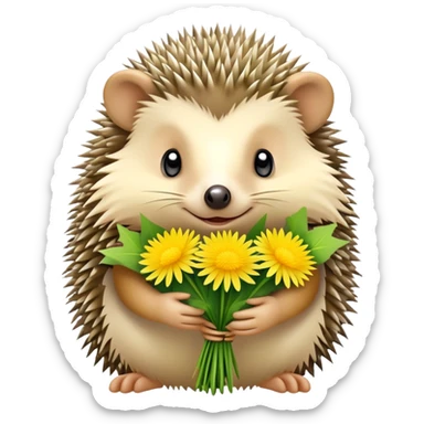 hedgehog holding a bouquet of dandelion flowers sticker