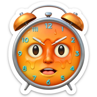 melting face, alarm clock, sunset sticker