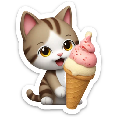 A cat eating ice cream with a top hot￼ sticker