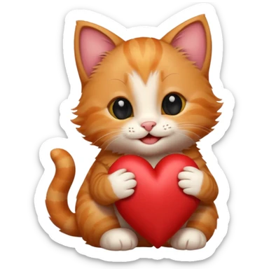 The ginger kitten is hugging a heart, very happy and smiling, he has a very beautiful face. sticker