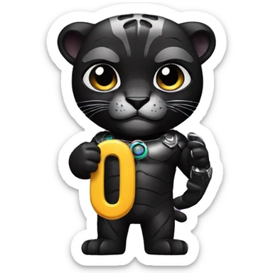 A black panther holding a phone with the number 0 in its paws sticker