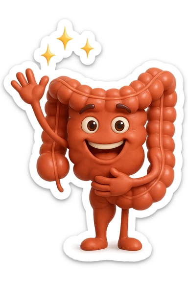 fammi un intestino identico a questo, ma felice e con le scintille di splendore dorate sopra, si sta rinnovando come se fosse in ottima salute sticker