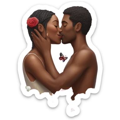 Hyper Realistic Couple kissing surrounded by roses and butterflies  sticker